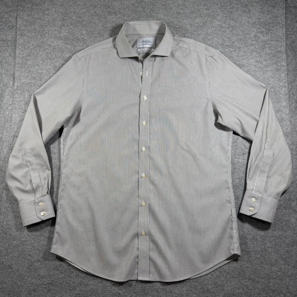 Charles Tyrwhitt Dress Shirt Men 16/34 (L) Black White Striped Slim Fit Non Iron